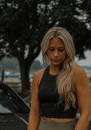 Olive Shift Scallop Crop Top
