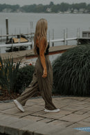Olive Shift Scallop Crop Top