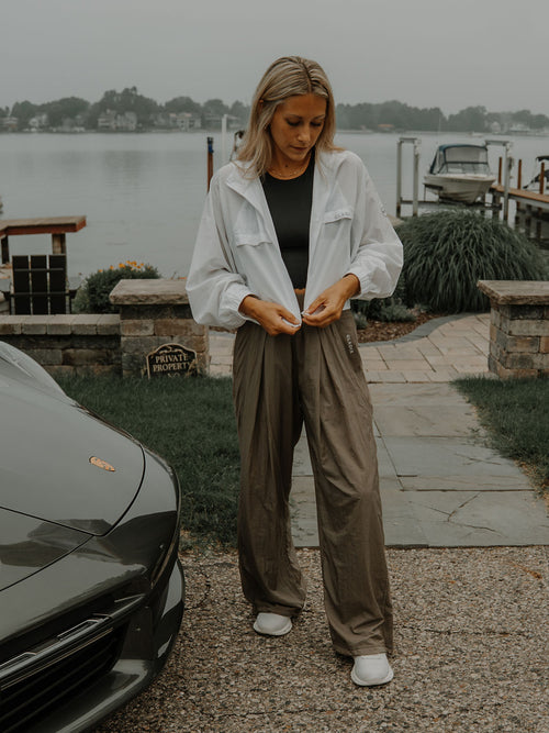 Olive Shift Pleated Wide-Leg Pant
